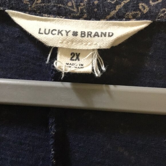 Lucky Brand Blue 3/4 Sleeve Boho Top Spring Blouse Paisley Floral Print - Picture 7 of 7